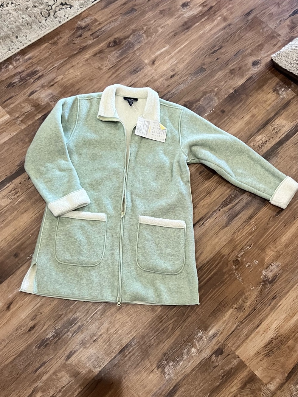 NWT Denim & Co Light Sage Green Jacket with Cream Sherpa Lining